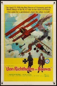 7g936 VON RICHTHOFEN & BROWN 1sh '71 cool artwork of WWI airplanes in dogfight!