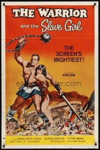7g945 WARRIOR & THE SLAVE GIRL 1sh '59 awesome artwork of gladiator & girl, mightiest Italian epic!