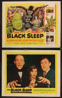 7h113 BLACK SLEEP 8 LCs '56 Lon Chaney Jr., Bela Lugosi, Tor Johnson, terror-drug wakes the dead!