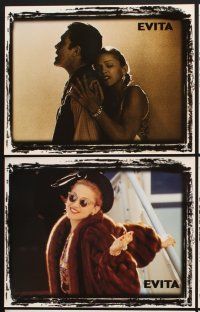 7h844 EVITA 6 LCs '96 close up of glamorous Madonna as Eva Peron, Antonio Banderas