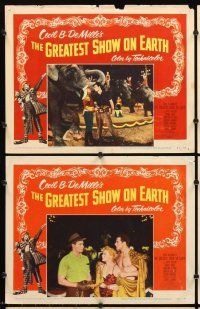 7h285 GREATEST SHOW ON EARTH 8 LCs '52 Cecil B. DeMille circus classic, Charlton Heston, Stewart!