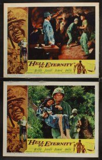 7h305 HELL TO ETERNITY 8 LCs '60 WWII soldier Jeffrey Hunter, David Janssen, Patricia Owens