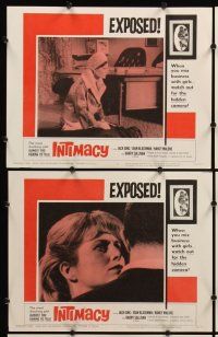 7h343 INTIMACY 8 LCs '66 Jack Ging, Joan Blackman, watch out for the hidden camera!