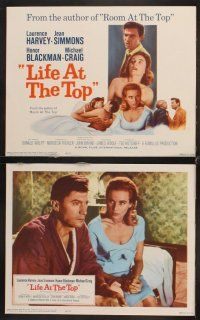 7h387 LIFE AT THE TOP 8 LCs '66 Laurence Harvey with sexy Jean Simmons & Honor Blackman!