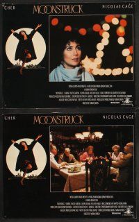 7h455 MOONSTRUCK 8 English LCs '87 Nicholas Cage, Olympia Dukakis, Cher in New York City!