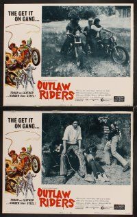 7h490 OUTLAW RIDERS 8 LCs '71 Bryan West, Darlene Duralia, great border art of wacky bikers!