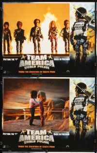 7h647 TEAM AMERICA: WORLD POLICE 8 LCs '04 Trey Parker & Matt Stone marionette action movie!