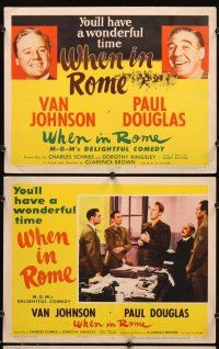 7h720 WHEN IN ROME 8 LCs '52 great smiling portraits of Van Johnson & Paul Douglas!