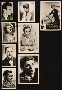 7j023 LOT OF 8 FAN PHOTOS WITH FACSIMILE AUTOGRAPHS '50s James Dean, Audrey Hepburn & more!