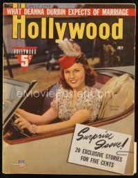 7j103 HOLLYWOOD magazine July 1941 portrait of smiling Deanna Durbin in cool convertible!