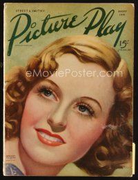7j087 PICTURE PLAY magazine August 1936 art of pretty Margaret Sullavan by Morr Kusnet!