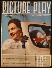7j095 PICTURE PLAY magazine December 1938 Carole Lombard in cool convertible by Bob Wallace!