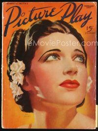7j092 PICTURE PLAY magazine February 1937 incredible art of Kay Francis by Corinne Malvern!