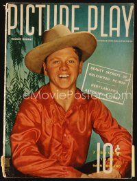 7j097 PICTURE PLAY magazine February 1939 portrait of Mickey Rooney in cowboy hat by Bob Wallace!