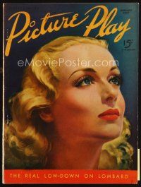 7j091 PICTURE PLAY magazine January 1937 artwork of beautiful Carole Lombard by Corinne Malvern!