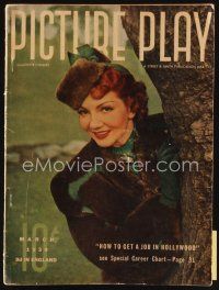 7j098 PICTURE PLAY magazine March 1939 Claudette Colbert at her Hollywood home by Bob Wallace!