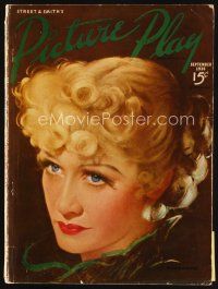 7j088 PICTURE PLAY magazine September 1936 artwork of pretty blonde Miriam Hopkins!