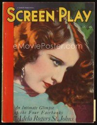 7j047 SCREEN PLAY magazine October 1931 cool artwork of pretty Barbara Stanwyck by Henry Clive!