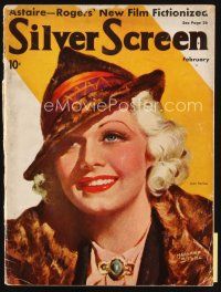 7j059 SILVER SCREEN magazine February 1936 wonderful art of Jean Harlow by Marland Stone!