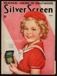 7j063 SILVER SCREEN magazine June 1936 art of Shirley Temple with medal by Marland Stone!