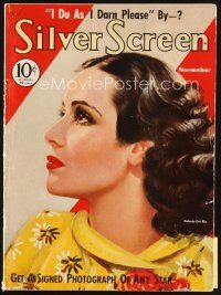 7j056 SILVER SCREEN magazine November 1935 artwork of Dolores Del Rio by Marland Stone!