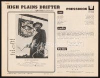 7j387 HIGH PLAINS DRIFTER pressbook '73 classic art of Clint Eastwood holding gun & whip!