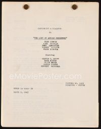 7j334 LIST OF ADRIAN MESSENGER continuity & dialogue script March 5, 1963, screenplay by Veiller!
