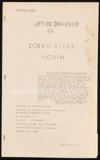 7j356 ZORRO RIDES AGAIN cutting continuity script December 26, 1958, screenplay by five writers!