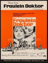 7j284 FRAULEIN DOKTOR sheet music '69 Suzy Kendall, espionage that begins with a kiss, theme song!