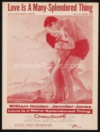 7j292 LOVE IS A MANY-SPLENDORED THING sheet music '55 William Holden & Jennifer Jones, title song!