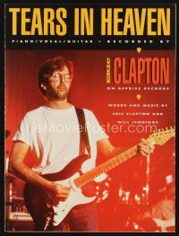 7j310 TEARS IN HEAVEN sheet music '91 great image of Eric Clapton performing with guitar!