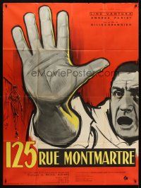 7k249 125 RUE MONTMARTRE French 1p '59 cool close up art of detective Lino Ventura by Yves Thos!