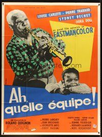 7k260 AH QUELLE EQUIPE French 1p '58 great close image of jazz man playing soprano saxophone!