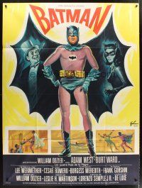 7k285 BATMAN French 1p '66 DC Comics, art of Adam West w/Penguin & Catwoman by Boris Grinsson!