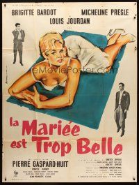 7k311 BRIDE IS MUCH TOO BEAUTIFUL French 1p '56 full-length art of sexy Brigitte Bardot by Bertrand!