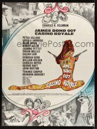 7k324 CASINO ROYALE French 1p '67 Bond spy spoof, sexy psychedelic Kerfyser art + photo montage!