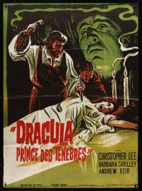 7k377 DRACULA PRINCE OF DARKNESS French 1p R70s art of vampire Christopher Lee + man driving stake!