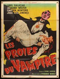 7k385 EL VAMPIRO French 1p '57 cool different art of Mexican vampire carrying victim!