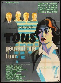 7k396 EVERYBODY WANTS TO KILL ME French 1p '57 cool artwork of Anouk Aimee by Clement Hurel!
