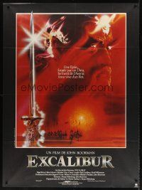 7k397 EXCALIBUR French 1p '81 John Boorman, cool different fantasy sword artwork by Bob Peak!