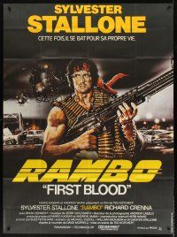 7k411 FIRST BLOOD French 1p '83 best art of Sylvester Stallone as John Rambo by Renato Casaro!