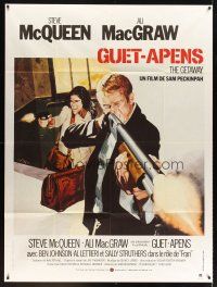 7k427 GETAWAY French 1p R80 best different art of Steve McQueen & Ali McGraw w/guns, Sam Peckinpah