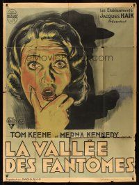 7k430 GHOST VALLEY French 1p '33 cool different art of cowboy silhouette & terrified girl!