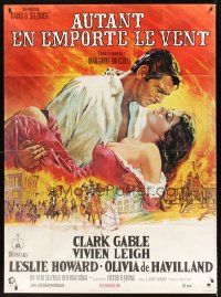 7k437 GONE WITH THE WIND French 1p R89 best art of Clark Gable & Vivien Leigh, all-time classic!