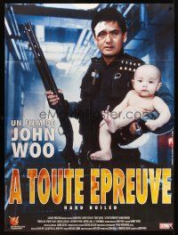 7k447 HARD BOILED French 1p '92 John Woo, great image of Chow Yun-Fat holding gun and baby!