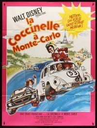 7k457 HERBIE GOES TO MONTE CARLO French 1p '77 Disney, wacky art of Volkswagen Beetle car racing!