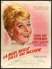 7k485 JUMBO French 1p '62 different artwork of pretty Doris Day by Roger Soubie!