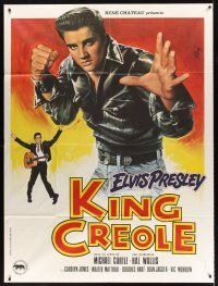 7k489 KING CREOLE French 1p R80s best different artwork of tough Elvis Presley by Jean Mascii!