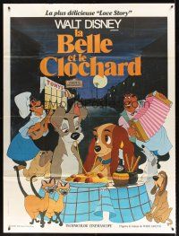 7k503 LADY & THE TRAMP French 1p R70s Disney classic dog cartoon, best spaghetti scene!