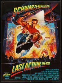 7k507 LAST ACTION HERO French 1p '93 cool artwork of Arnold Schwarzenegger by Morgan!